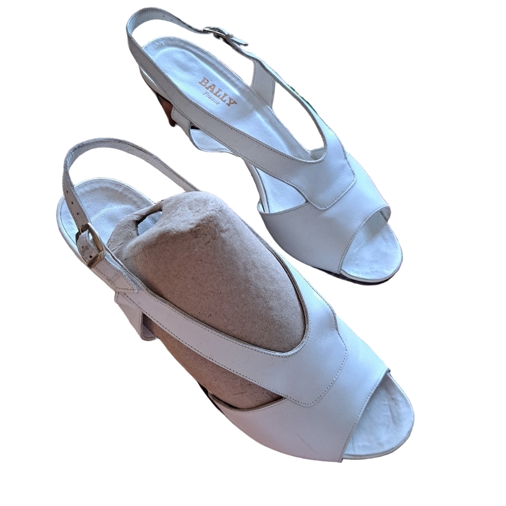 Bally White Leather Slingback Sandals